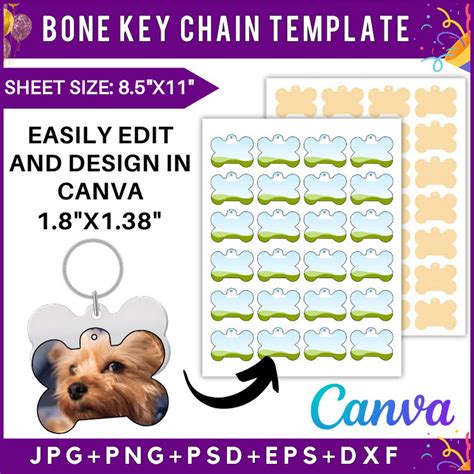 Bone Keychain Template Dog Bone Keychain Svg Dog Sublimation Custom