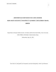 DIFFERENCES BETWEEN SEX AND GENDER Docx SEX AND GENDER DIFFERENCES BETWEEN SEX AND GENDER