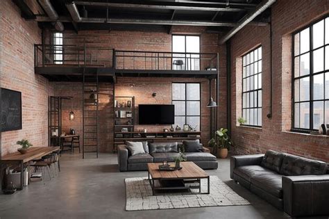 Premium Photo Industrial Loft Apartment With Exposed Brick Walls And