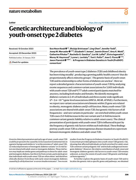 Pdf Genetic Architecture And Biology Of Youth Onset Type 2 Diabetes