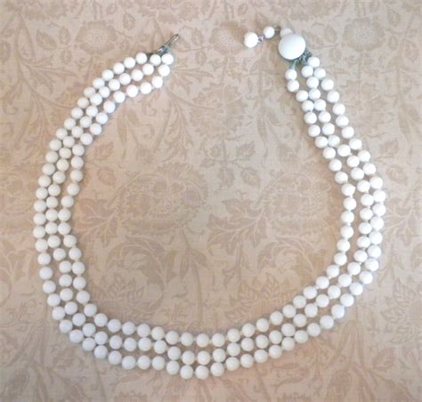 Vintage Triple Strand White Milk Glass Bead Necklace Antique Price