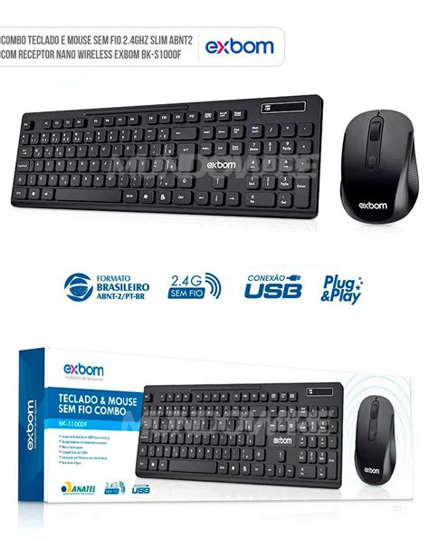 Combo Teclado E Mouse Sem Fio Slim ABNT2 Exbom BK S1000F Mundoware