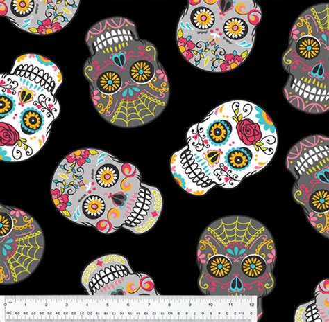 Sugar Skulls Folkloric Fleece Fabric Sold By The Yard And Bolt Etsy