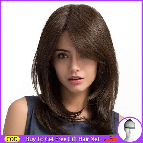 original wig for women human true hair Medium Length Wigs Brown ...