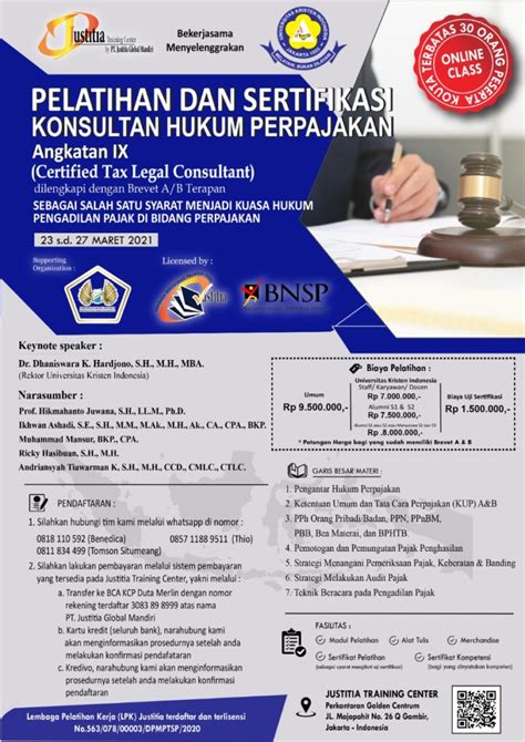 Online Class Pelatihan Dan Sertifikasi Konsultan Hukum Perpajakan