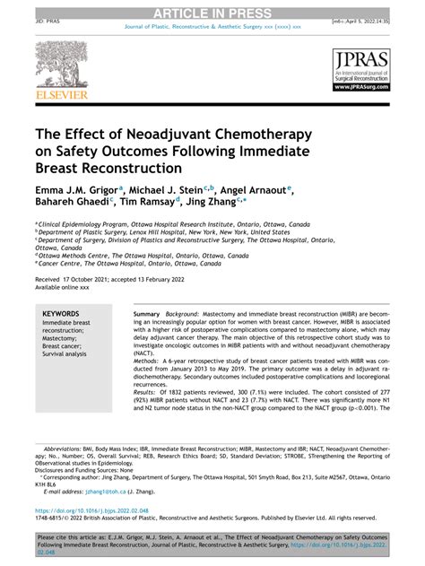 PDF The Effect Of Neoadjuvant Chemotherapy On Safety Outcomes