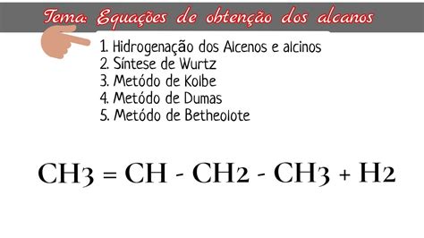 Equações de obtenção dos alcanos 1 Hidrogenação de alcenos e Alcinos