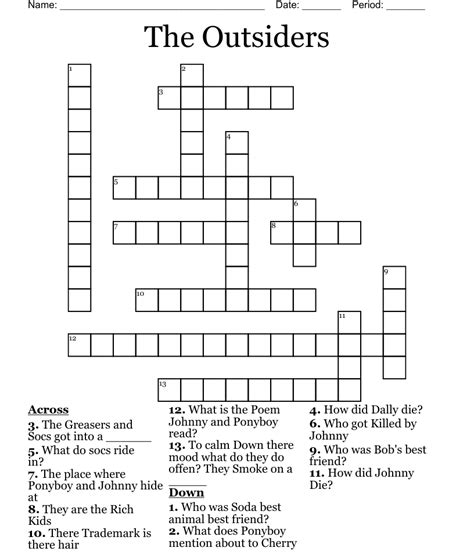 The Outsiders Crossword Wordmint