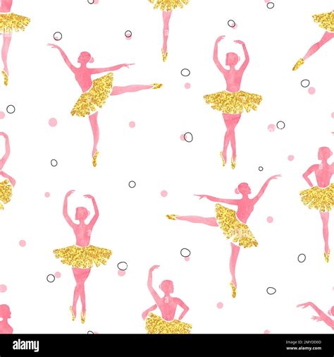 Watercolor Seamless Ballerinas Pattern Vector Illustration Stock