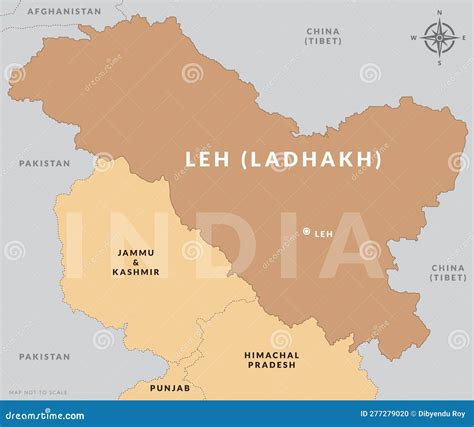 Union Territory of Ladakh India with Capital City Leh Hand Drawn Map ...