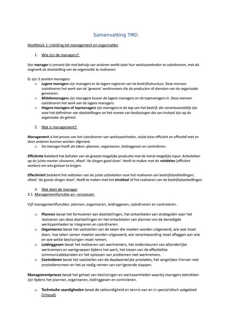 Samenvatting TMD Samenvatting TMD Hoofdstuk 1 Inleiding Tot