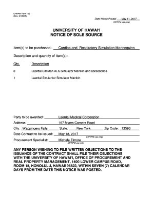 Fillable Online UNIVERSITY OF HAWAI I NOTICE OF SOLE SOURCE Fax Email