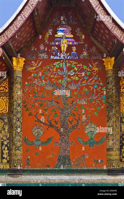 Glass Mosaic Of The Tree Of Life Decorates Wat Xieng Thong Temple Of