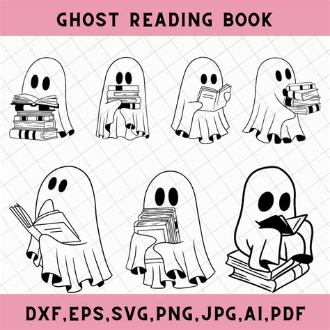 Cute Ghost Reading Svg Ghost Reading Png Cute Ghost Book Etsy UK