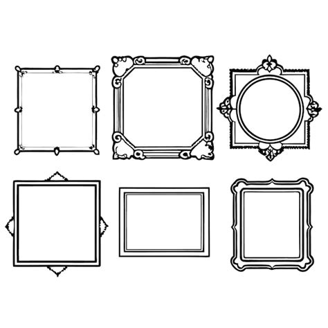 Six Black And White Ornate Frames With Different Designs On White