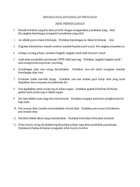 Pdf Senarai Soalan Ramalan Penulisan Upsr Dokumen Tips