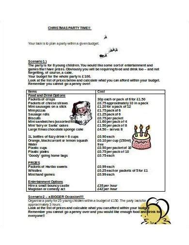 party budget samples  ms word pages google docs google