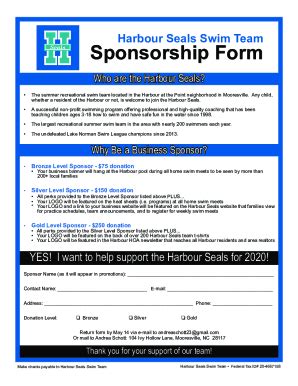 Fillable Online Harbour Seals Swim Team Sponsorship Form TeamUnify