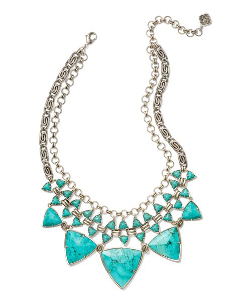 Emily Vintage Silver Statement Necklace In Variegated Turquoise Magnesite Kendra Scott