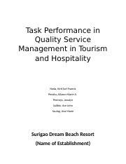 Task Performance In Quality Service Management In Tourism And