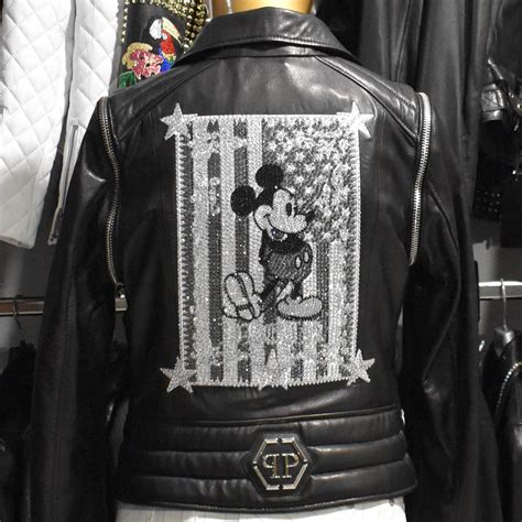 Philipp Plein Mickey Mouse Leather Biker Jacket Leather Guys