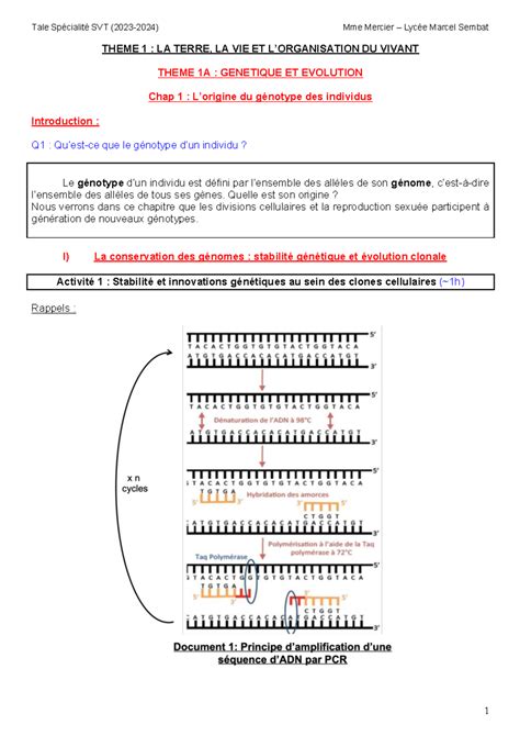 Origine Genotype Theme La Terre La Vie Et Lorganisation Du