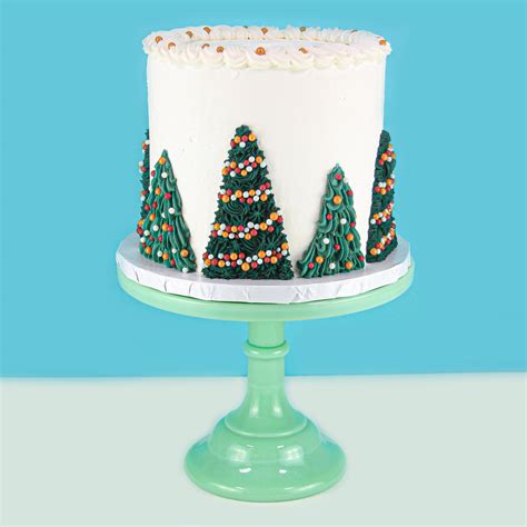 Buttercream Cake With Piped Christmas Trees