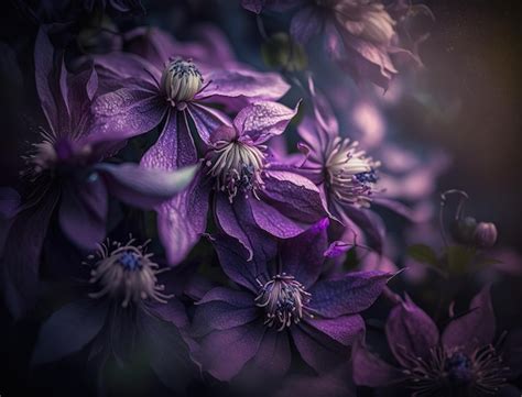 Premium Photo Fantasy Clematis Plants And Glowing Flowers Background