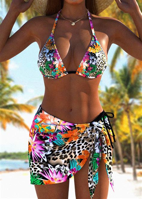 Rotita Tie Multi Color Floral Print Bikini Set Rotita Usd