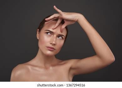 Close Portrait Displeased Lady Naked Shoulders Stock Photo 1367294516 Shutterstock