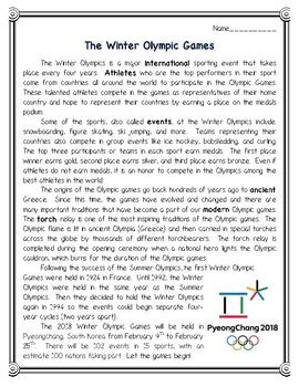 The Winter Olympic Games Reading Comprehension And Vocabulary Olympics