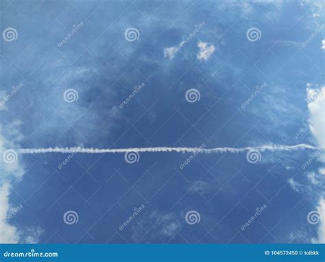 Sky View with Condensation Trail of Airplane Stock Photo - Image of ...