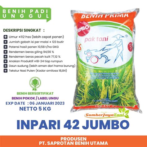 Jual Benih Padi Inpari 42 Jumbo Pak Tani 5kg Benih Unggul