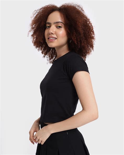 Buy Womens Black Slim Fit Short Top Online At Bewakoof