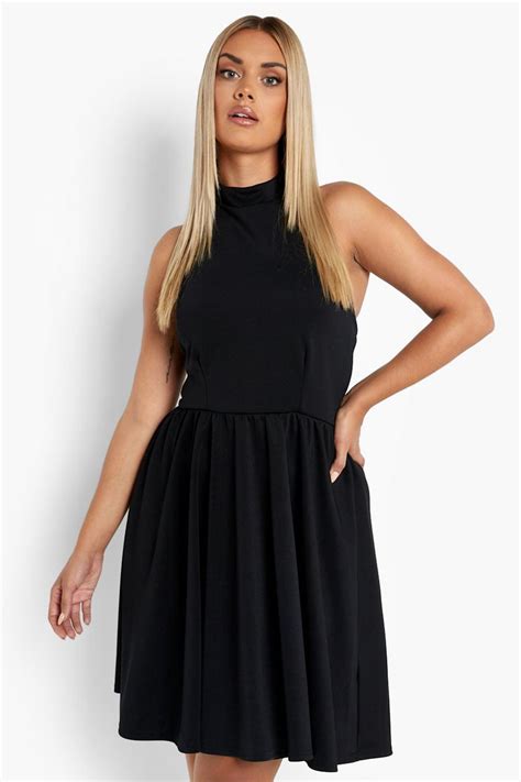 Plus Scuba Halter Neck Skater Dress Boohoo Uk