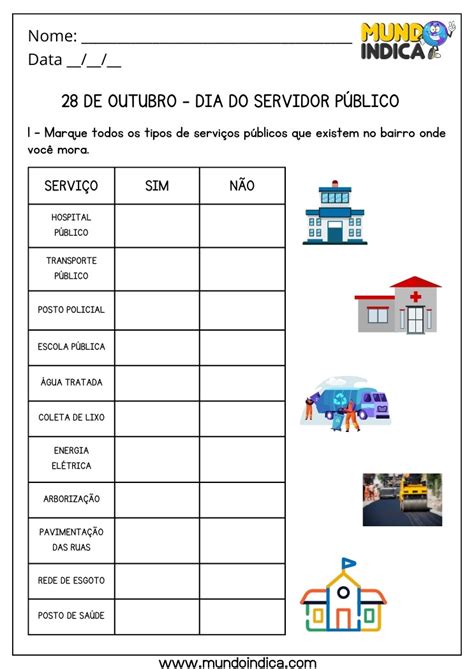 Atividade Sobre Serviços Publicos 4 Ano - 10 Atividades para o Dia do Servidor Público
