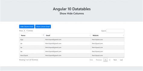 Angular 10 Datatable Show Hide Column Working Demo With Source Code Therichpost