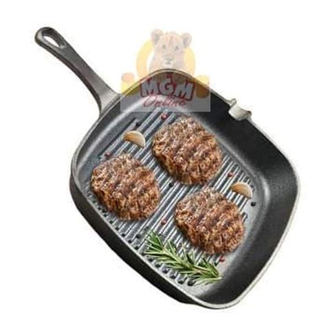 Jual Iron Cast Grill Kotak 23cm Besi Cor Super Tebal Dgn Corong Minyak