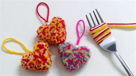 Super Easy Pom Pom Heart Making With Fork Easy Sewing Hack