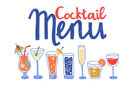 Premium Vector Cocktail Menu Hand Drawn Bright Set Of Cold Alcoholic