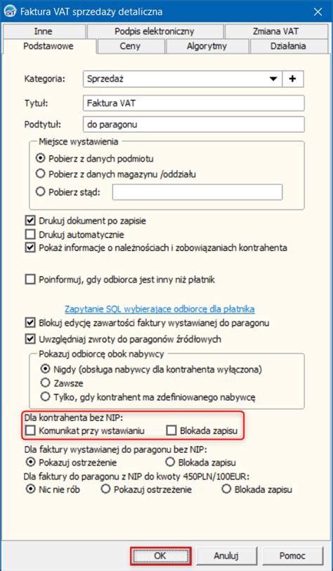 Subiekt Gt Jak Ustawi Zachowanie Programu Podczas Pr By Wystawienia