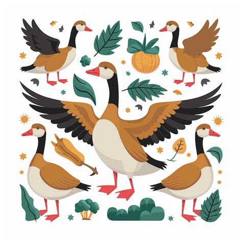 Premium Vector Set Of Cute White Goose Vector Goose Illustration