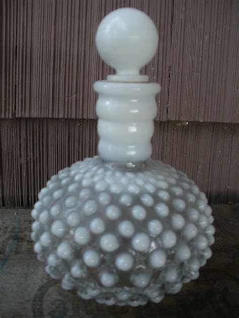 Mid Century Milk Glass Perfume Bottle Fenton Hobnail