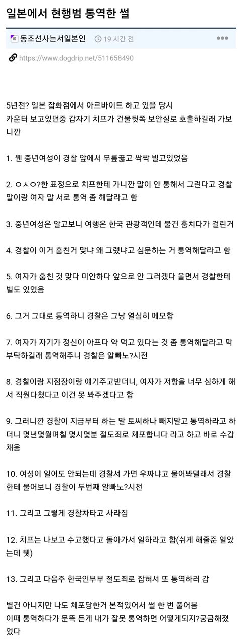 일본에서 현행범 통역한 썰 오픈이슈갤러리 인벤