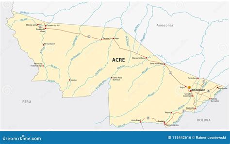 Acre Road Vector Map, Brazil Stock Vector - Illustration of border ...