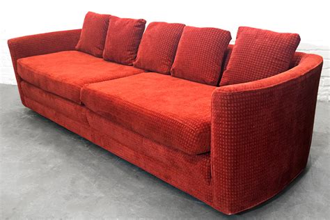 Sold Custom Mid Century Sofa In Rust Colored Chenille Rehab Vintage