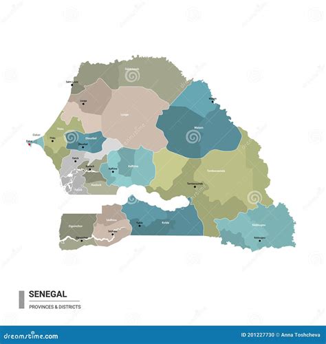 Senegal Alto Mapa Detallado Con Subdivisiones Ilustración Del Vector