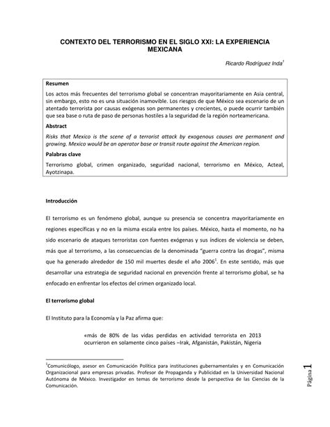 Pdf Contexto Del Terrorismo En El Siglo Xxi La Experiencia Mexicana