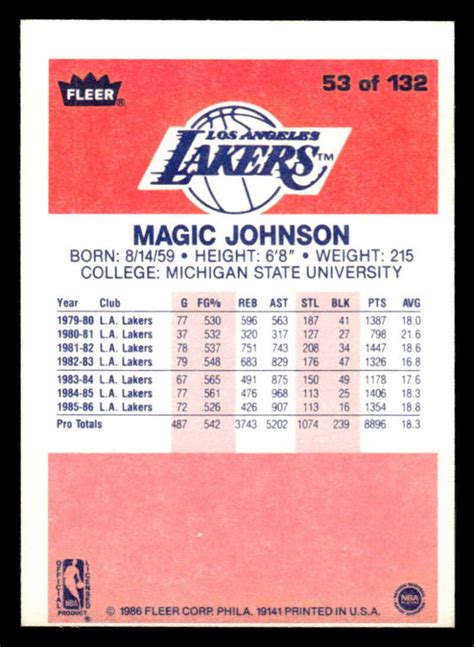 Fleer Magic Johnson Los Angeles Lakers Ex Mt Y Ebay