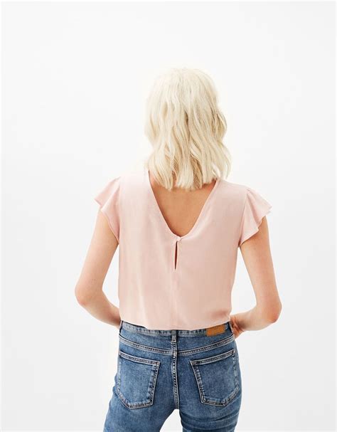 Nude Knotted Blouse With Frilled Sleeves